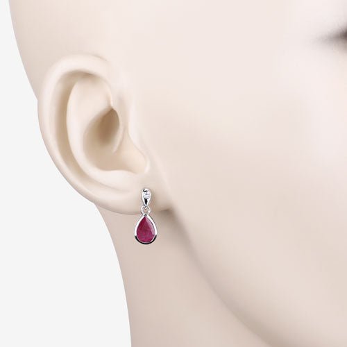 1.65 Carat Genuine Ruby and White Diamond 10K White Gold Earrings - Earrings - Custom Crafting Alliance, LLC