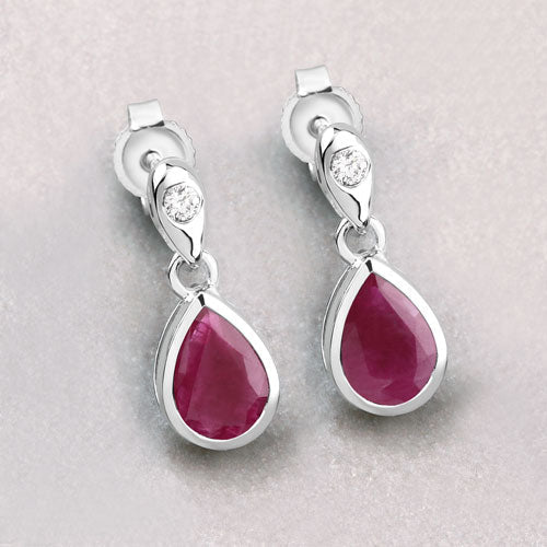 1.65 Carat Genuine Ruby and White Diamond 10K White Gold Earrings - Earrings - Custom Crafting Alliance, LLC