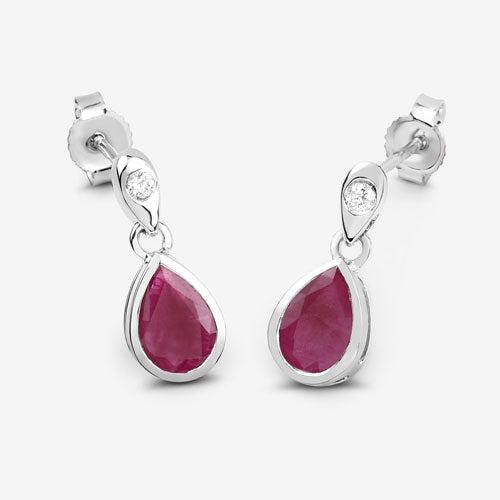 1.65 Carat Genuine Ruby and White Diamond 10K White Gold Earrings - Earrings - Custom Crafting Alliance, LLC