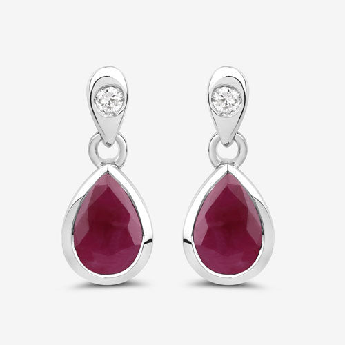 1.65 Carat Genuine Ruby and White Diamond 10K White Gold Earrings - Earrings - Custom Crafting Alliance, LLC