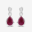 1.65 Carat Genuine Ruby and White Diamond 10K White Gold Earrings - Earrings - Custom Crafting Alliance, LLC
