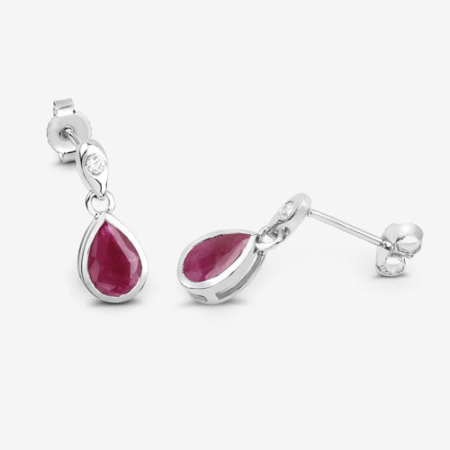 1.65 Carat Genuine Ruby and White Diamond 10K White Gold Earrings - Earrings - Custom Crafting Alliance, LLC