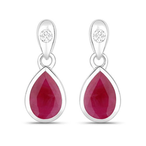 1.65 Carat Genuine Ruby and White Diamond 10K White Gold Earrings - Earrings - Custom Crafting Alliance, LLC