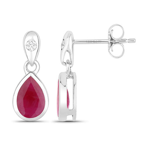 1.65 Carat Genuine Ruby and White Diamond 10K White Gold Earrings - Earrings - Custom Crafting Alliance, LLC