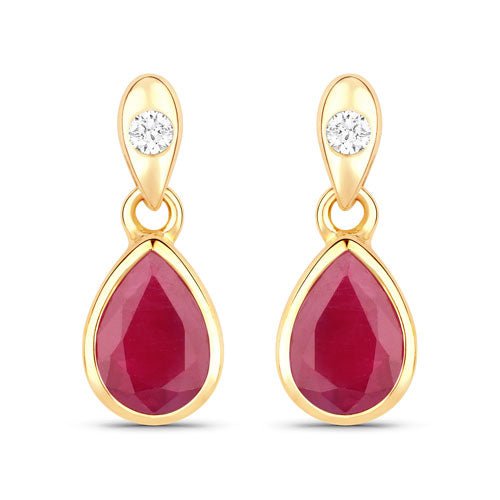 1.65 Carat Genuine Ruby and White Diamond 10K Yellow Gold Earrings - Earrings - Custom Crafting Alliance, LLC