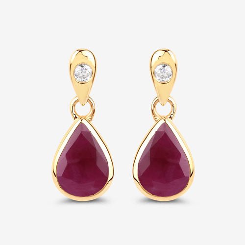 1.65 Carat Genuine Ruby and White Diamond 10K Yellow Gold Earrings - Earrings - Custom Crafting Alliance, LLC