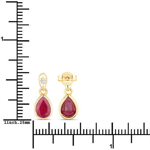 1.65 Carat Genuine Ruby and White Diamond 10K Yellow Gold Earrings - Earrings - Custom Crafting Alliance, LLC