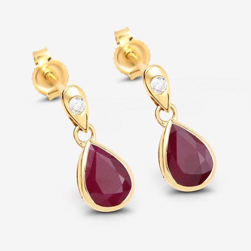 1.65 Carat Genuine Ruby and White Diamond 10K Yellow Gold Earrings - Earrings - Custom Crafting Alliance, LLC