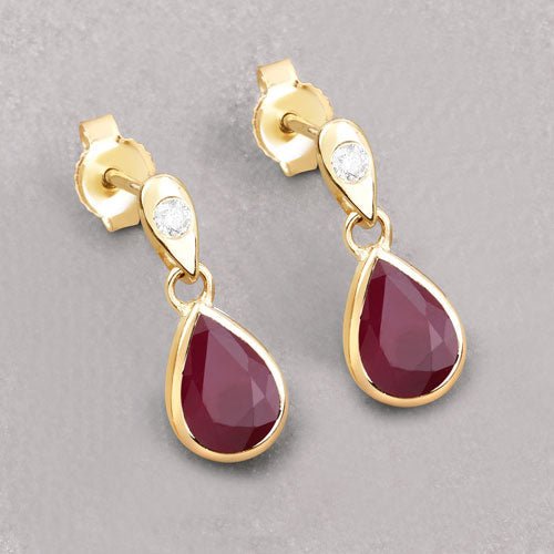 1.65 Carat Genuine Ruby and White Diamond 10K Yellow Gold Earrings - Earrings - Custom Crafting Alliance, LLC