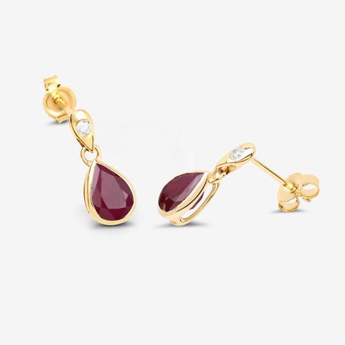 1.65 Carat Genuine Ruby and White Diamond 10K Yellow Gold Earrings - Earrings - Custom Crafting Alliance, LLC