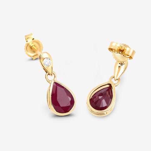 1.65 Carat Genuine Ruby and White Diamond 10K Yellow Gold Earrings - Earrings - Custom Crafting Alliance, LLC