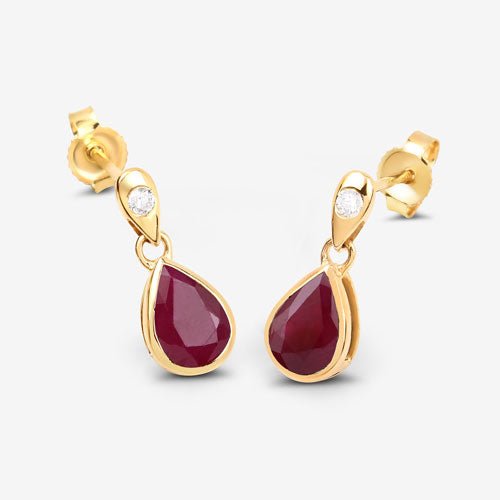 1.65 Carat Genuine Ruby and White Diamond 10K Yellow Gold Earrings - Earrings - Custom Crafting Alliance, LLC