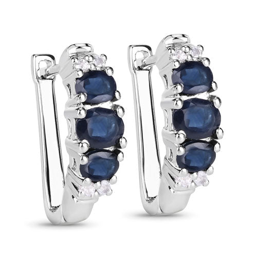 1.66 Carat Genuine Blue Sapphire and White Topaz .925 Sterling Silver Earrings - Earrings - Custom Crafting Alliance, LLC