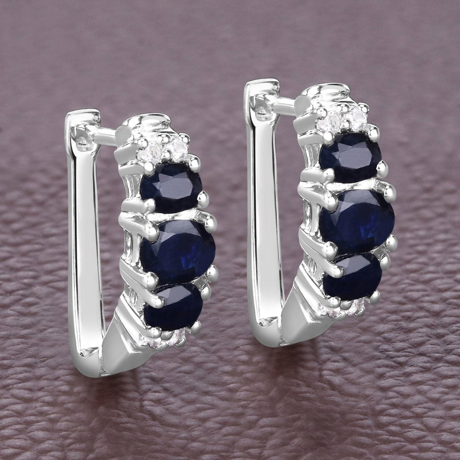 1.66 Carat Genuine Blue Sapphire and White Topaz .925 Sterling Silver Earrings - Earrings - Custom Crafting Alliance, LLC