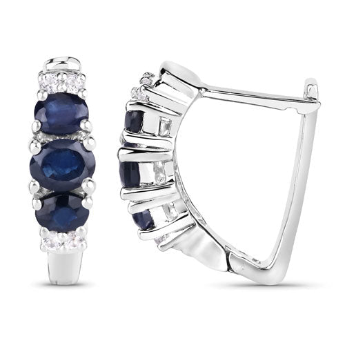1.66 Carat Genuine Blue Sapphire and White Topaz .925 Sterling Silver Earrings - Earrings - Custom Crafting Alliance, LLC