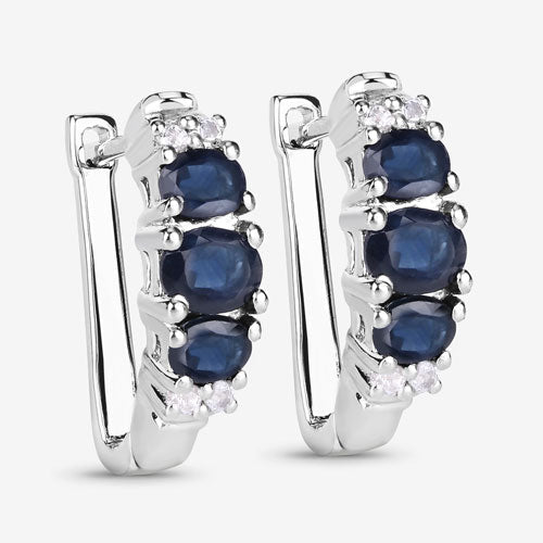 1.66 Carat Genuine Blue Sapphire and White Topaz .925 Sterling Silver Earrings - Earrings - Custom Crafting Alliance, LLC