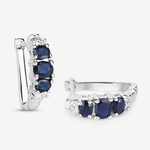 1.66 Carat Genuine Blue Sapphire and White Topaz .925 Sterling Silver Earrings - Earrings - Custom Crafting Alliance, LLC