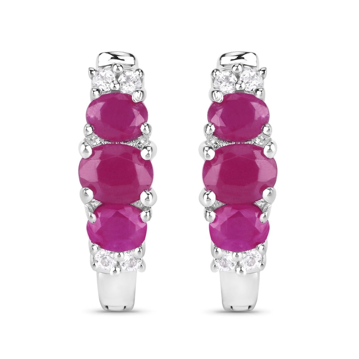 1.66 Carat Genuine Ruby and White Topaz .925 Sterling Silver Earrings - Earrings - Custom Crafting Alliance, LLC