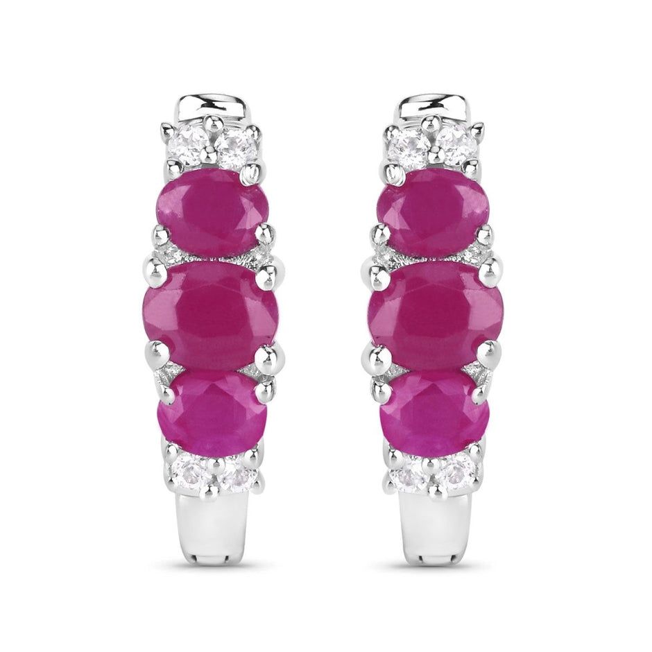 1.66 Carat Genuine Ruby and White Topaz .925 Sterling Silver Earrings - Earrings - Custom Crafting Alliance, LLC