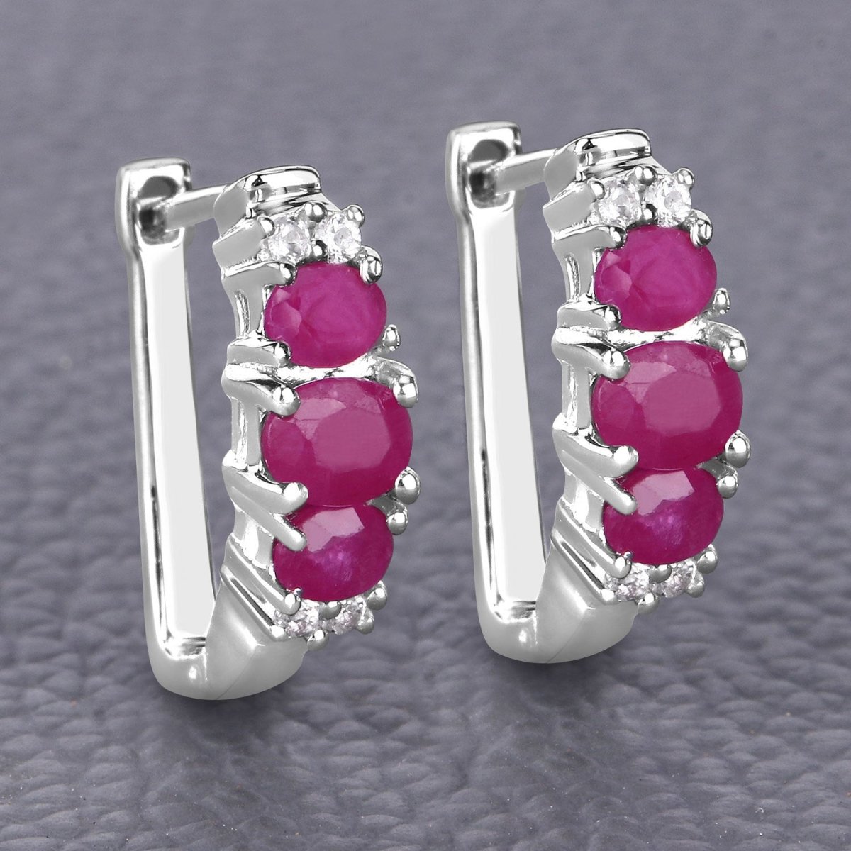 1.66 Carat Genuine Ruby and White Topaz .925 Sterling Silver Earrings - Earrings - Custom Crafting Alliance, LLC