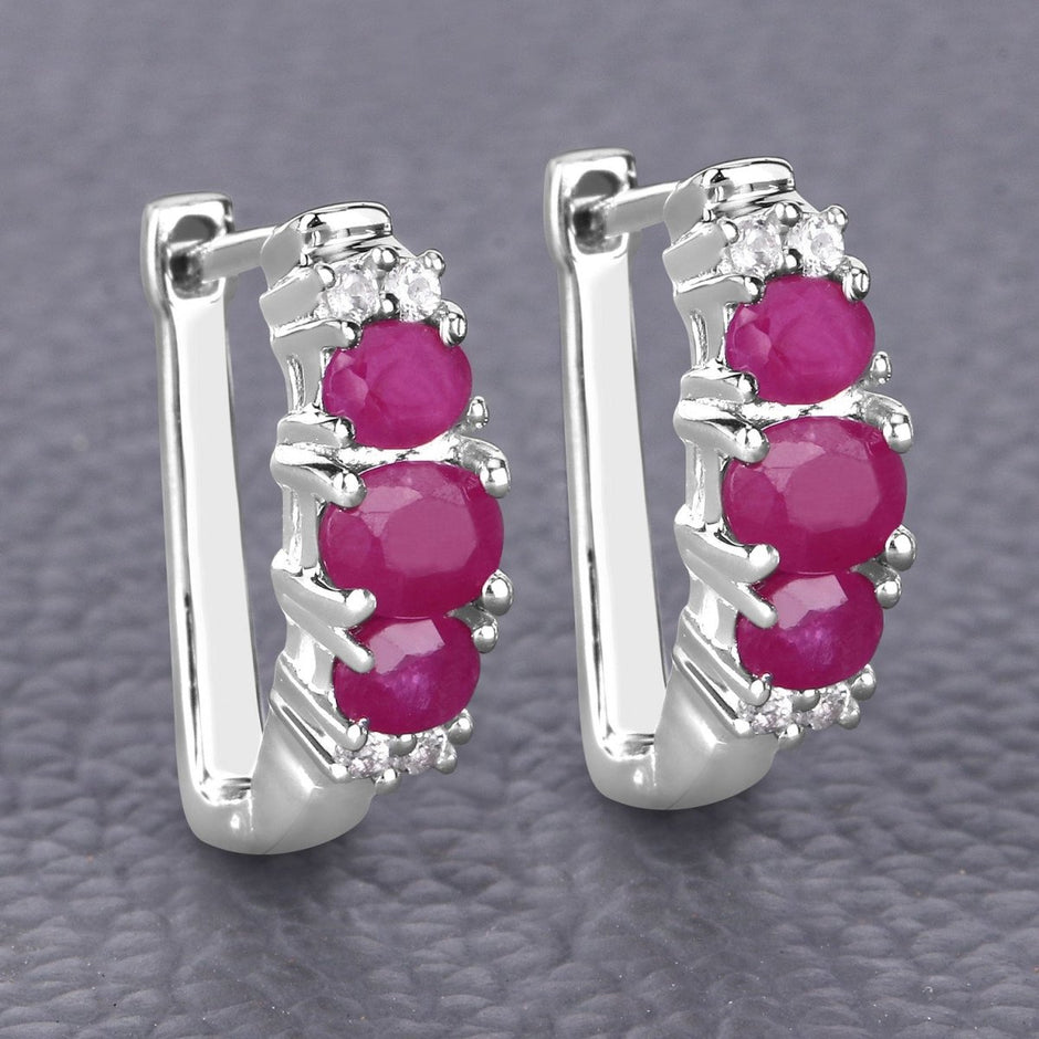 1.66 Carat Genuine Ruby and White Topaz .925 Sterling Silver Earrings - Earrings - Custom Crafting Alliance, LLC