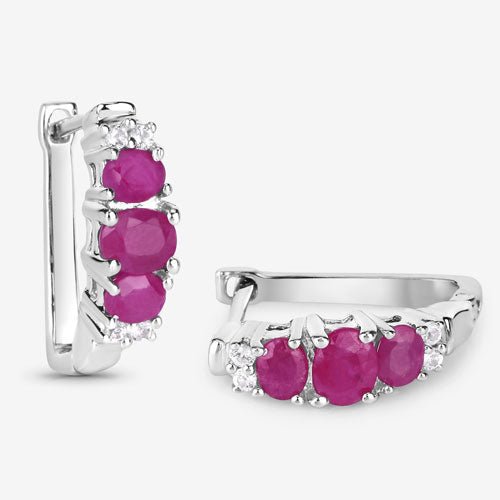1.66 Carat Genuine Ruby and White Topaz .925 Sterling Silver Earrings - Earrings - Custom Crafting Alliance, LLC