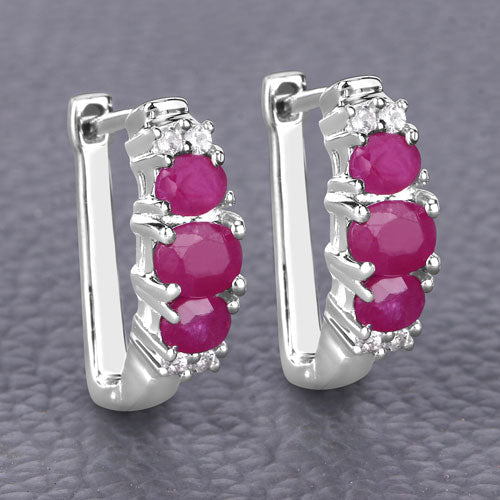 1.66 Carat Genuine Ruby and White Topaz .925 Sterling Silver Earrings - Earrings - Custom Crafting Alliance, LLC