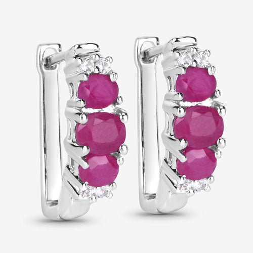 1.66 Carat Genuine Ruby and White Topaz .925 Sterling Silver Earrings - Earrings - Custom Crafting Alliance, LLC