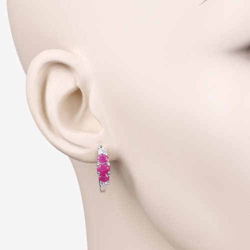 1.66 Carat Genuine Ruby and White Topaz .925 Sterling Silver Earrings - Earrings - Custom Crafting Alliance, LLC