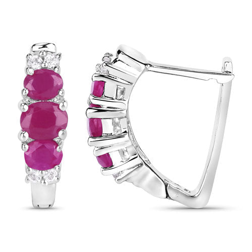 1.66 Carat Genuine Ruby and White Topaz .925 Sterling Silver Earrings - Earrings - Custom Crafting Alliance, LLC