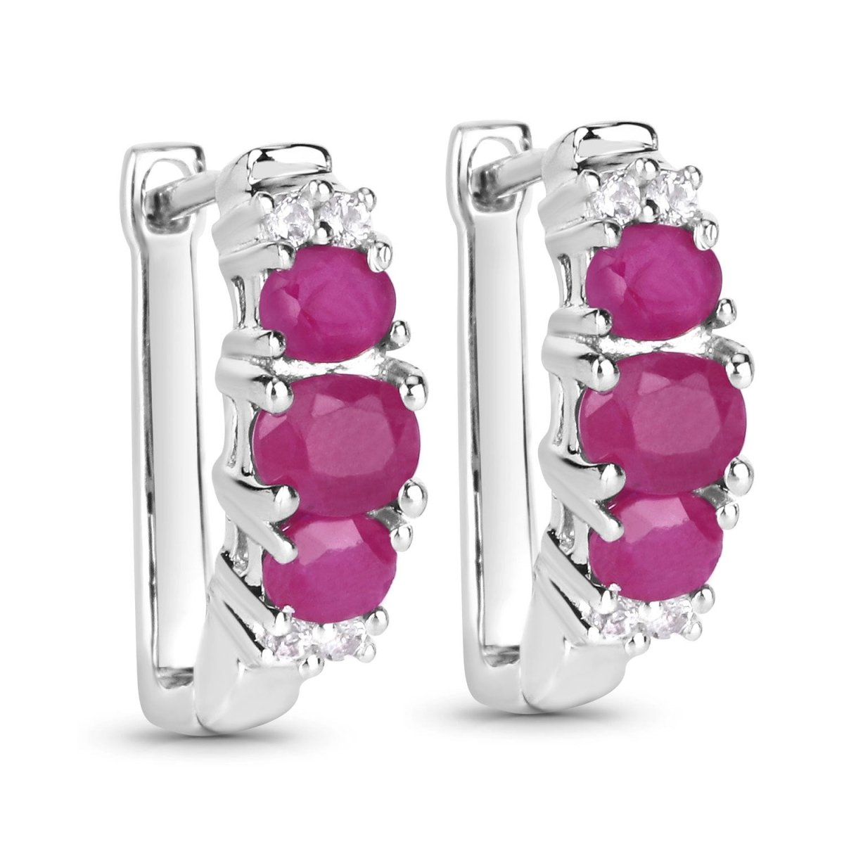 1.66 Carat Genuine Ruby and White Topaz .925 Sterling Silver Earrings - Earrings - Custom Crafting Alliance, LLC