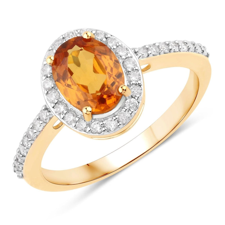 1.66 Carat Genuine Spessartite Garnet and White Diamond 14K Yellow Gold Ring - Rings - Custom Crafting Alliance, LLC