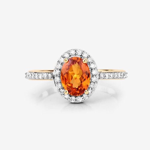 1.66 Carat Genuine Spessartite Garnet and White Diamond 14K Yellow Gold Ring - Rings - Custom Crafting Alliance, LLC