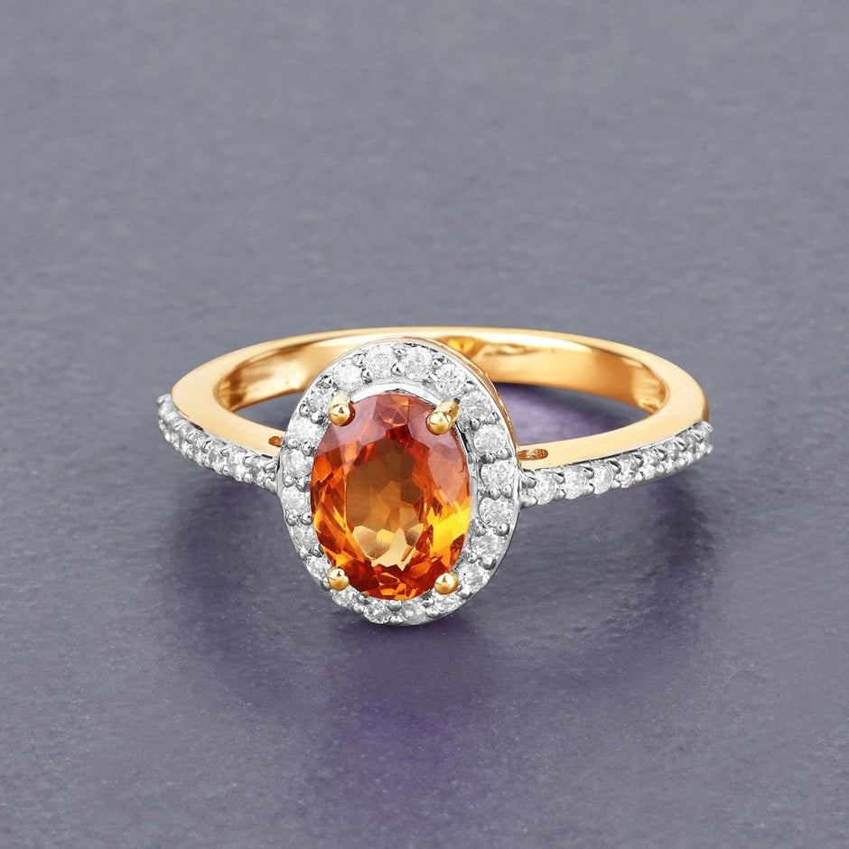 1.66 Carat Genuine Spessartite Garnet and White Diamond 14K Yellow Gold Ring - Rings - Custom Crafting Alliance, LLC