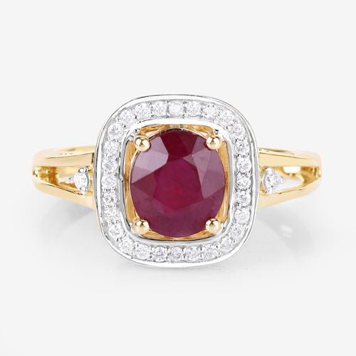 1.67 Carat Genuine Ruby and White Diamond 14K Yellow Gold Ring - Rings - Custom Crafting Alliance, LLC