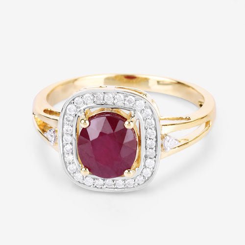 1.67 Carat Genuine Ruby and White Diamond 14K Yellow Gold Ring - Rings - Custom Crafting Alliance, LLC