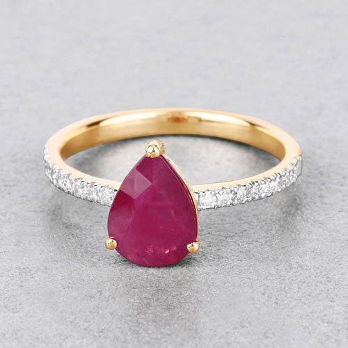 1.68 Carat Genuine Ruby and White Diamond 14K Yellow Gold Ring - Rings - Custom Crafting Alliance, LLC