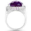14.90 Carat Genuine Amethyst and White Diamond .925 Sterling Silver Ring