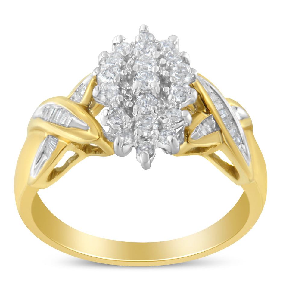 10K Yellow Gold Round And Baguette-Cut Diamond Ring (1/2 Cttw, H-I Color, I1-I2 Clarity) - Size 6