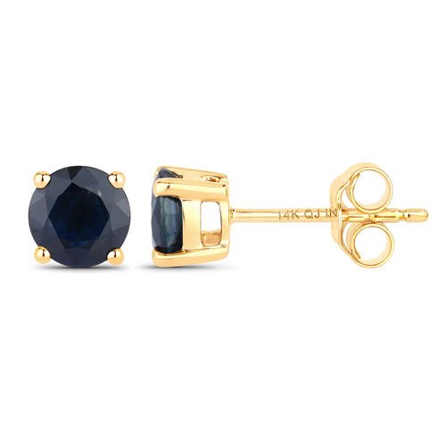 1.70 Carat Genuine Blue Sapphire 14K Yellow Gold Earrings - Earrings - Custom Crafting Alliance, LLC