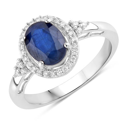 1.70 Carat Genuine Blue Sapphire and White Diamond 14K White Gold Ring - Rings - Custom Crafting Alliance, LLC