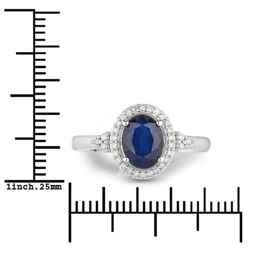 1.70 Carat Genuine Blue Sapphire and White Diamond 14K White Gold Ring - Rings - Custom Crafting Alliance, LLC