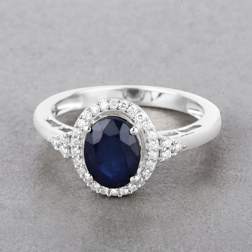 1.70 Carat Genuine Blue Sapphire and White Diamond 14K White Gold Ring - Rings - Custom Crafting Alliance, LLC