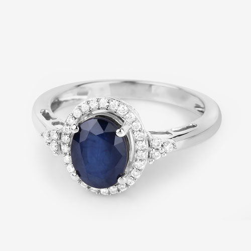 1.70 Carat Genuine Blue Sapphire and White Diamond 14K White Gold Ring - Rings - Custom Crafting Alliance, LLC
