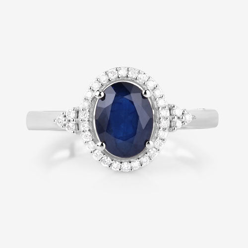 1.70 Carat Genuine Blue Sapphire and White Diamond 14K White Gold Ring - Rings - Custom Crafting Alliance, LLC