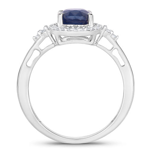 1.70 Carat Genuine Blue Sapphire and White Diamond 14K White Gold Ring - Rings - Custom Crafting Alliance, LLC