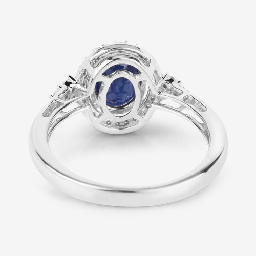 1.70 Carat Genuine Blue Sapphire and White Diamond 14K White Gold Ring - Rings - Custom Crafting Alliance, LLC