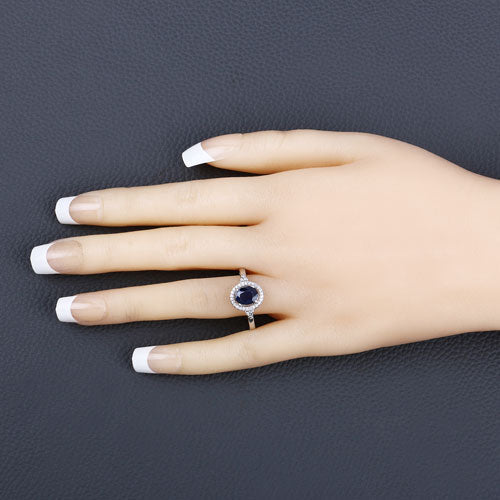 1.70 Carat Genuine Blue Sapphire and White Diamond 14K White Gold Ring - Rings - Custom Crafting Alliance, LLC