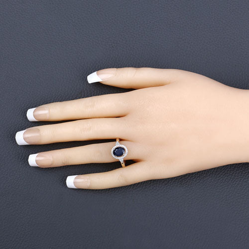1.70 Carat Genuine Blue Sapphire and White Diamond 14K Yellow Gold Ring - Rings - Custom Crafting Alliance, LLC