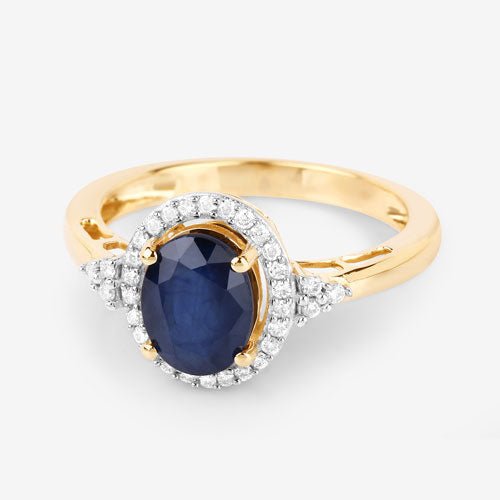 1.70 Carat Genuine Blue Sapphire and White Diamond 14K Yellow Gold Ring - Rings - Custom Crafting Alliance, LLC